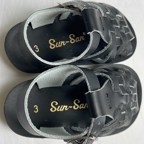 SUN-SAN Sailor Salt Water Sandals Black Size 18 EU 3 US Leather New In Box NWT - Picture 7 of 11